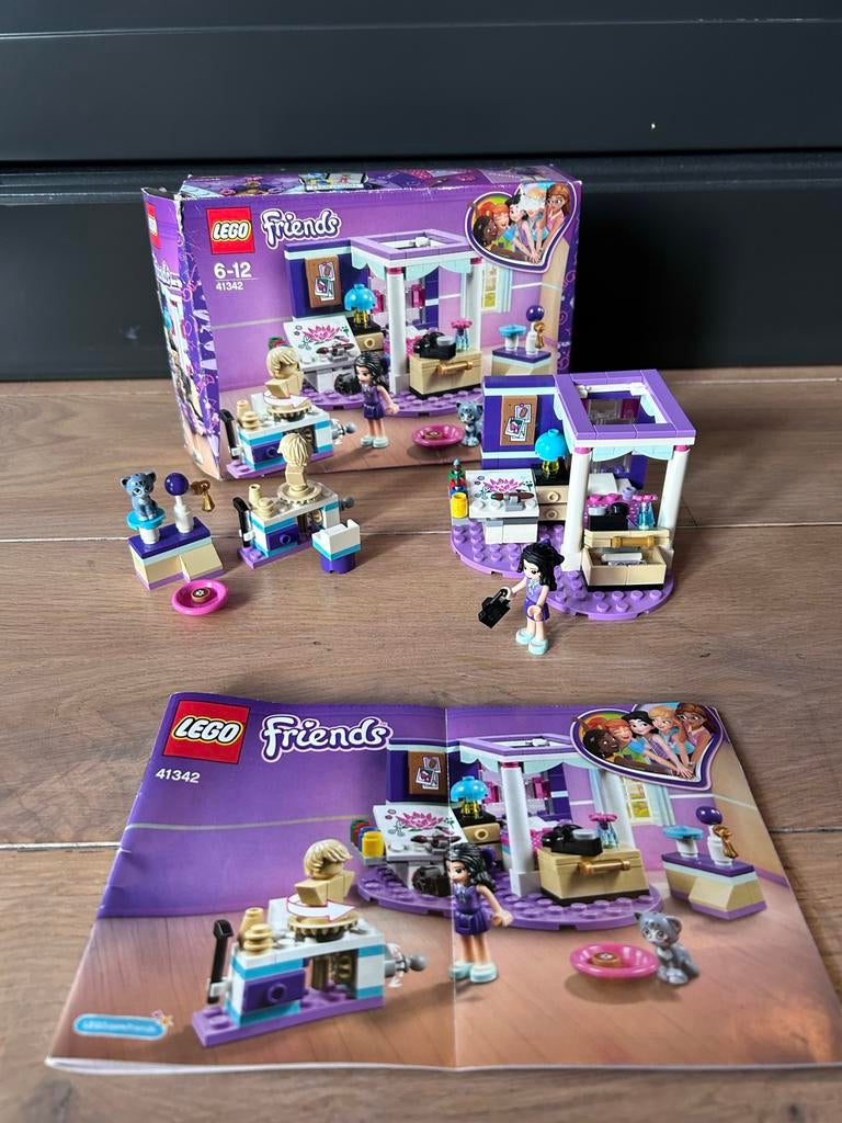 Lego Friends Emma's Slaapkamer (41342) met doos en boekje, Ophalen of Verzenden, Zo goed als nieuw, Complete set, Lego