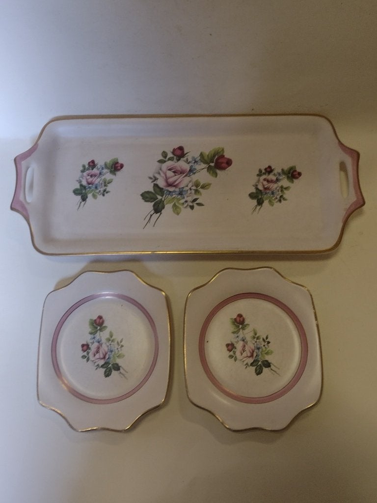 Flora Gouda set schaal met schotels type 3010 rozen plateel, Antiek en Kunst, Ophalen