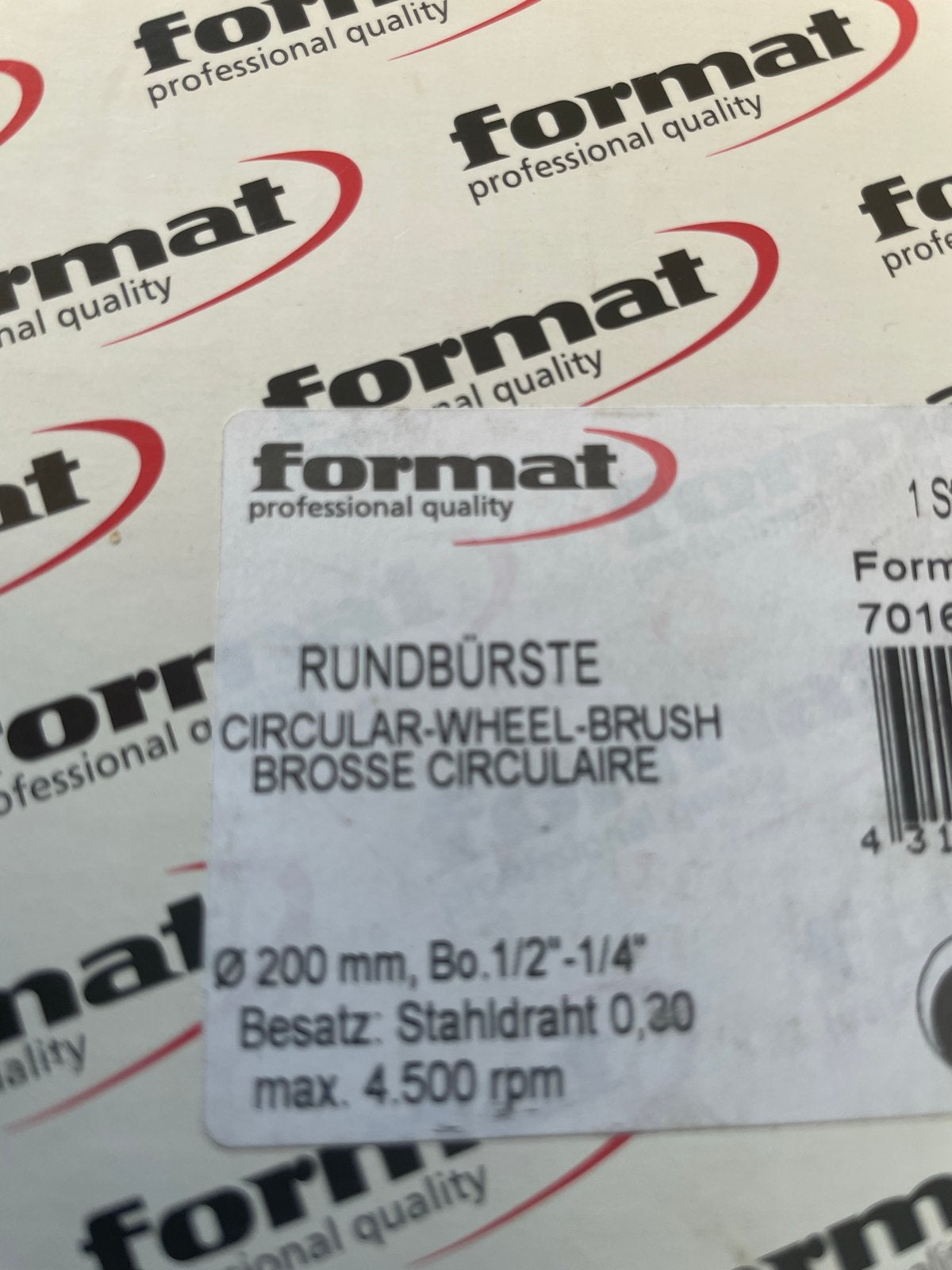 Format Rondborstel Staaldraad 200mm Max 4500 RPM, Ophalen of Verzenden, Nieuw