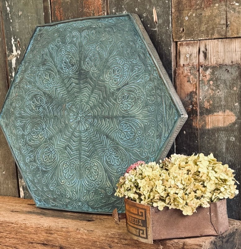 Wandornament Hexagon Groen/Blauw Metaal, Metaal, Meerkleurig, Ophalen of Verzenden, Nieuw