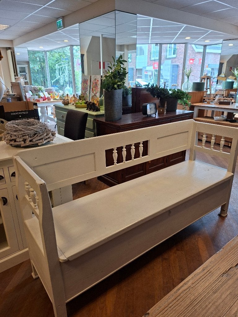 Brocante wit houten klepbank, Huis en Inrichting, Ophalen, Gebruikt, Landelijk brocante, Overige maten