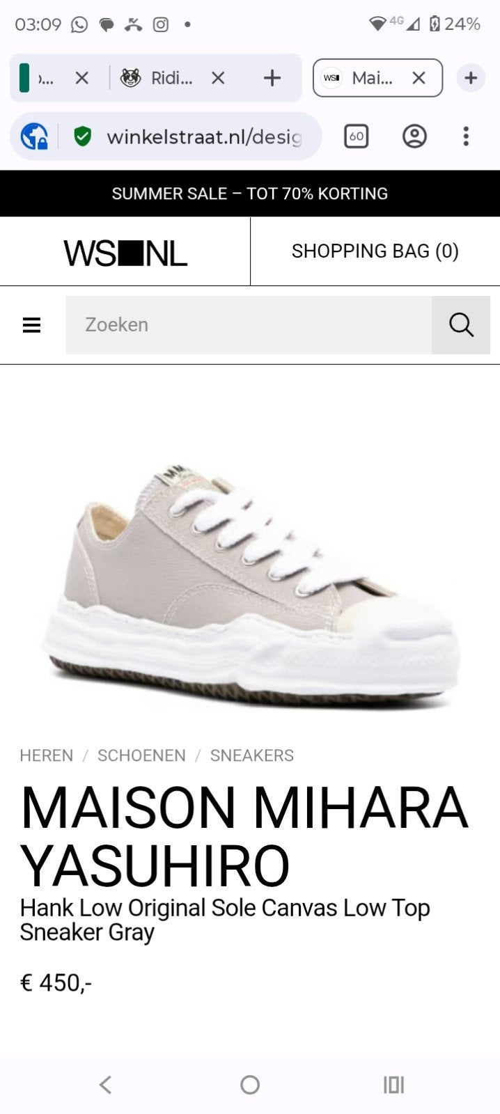 Maison Mihara Yasuhiro Hank Low Canvas Grey - Maat 44, Overige kleuren, Nieuw, Ophalen of Verzenden, Sneakers of Gympen