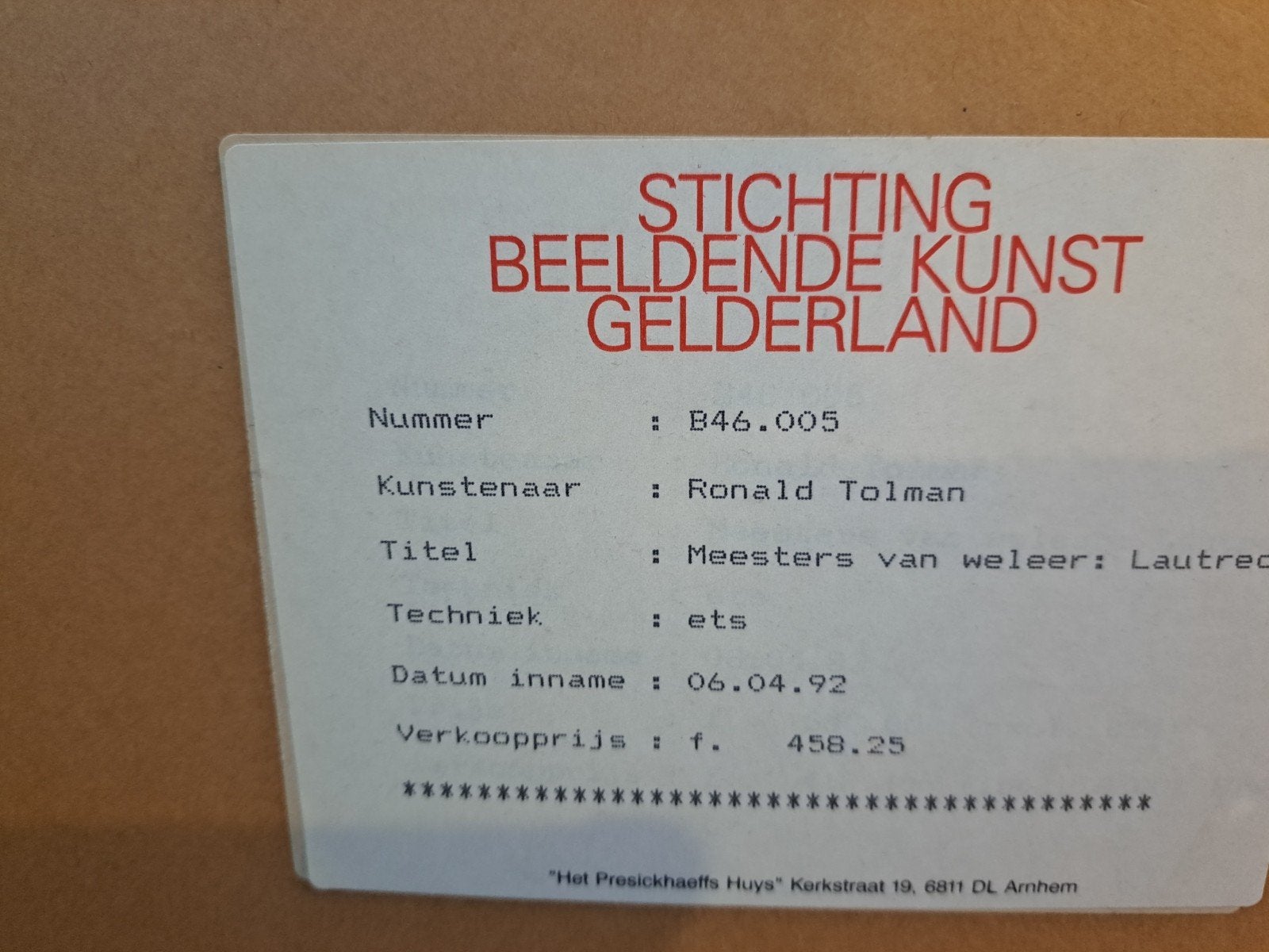 2 etsen Ronald Tolman, 'Meesters van weleer', Ophalen