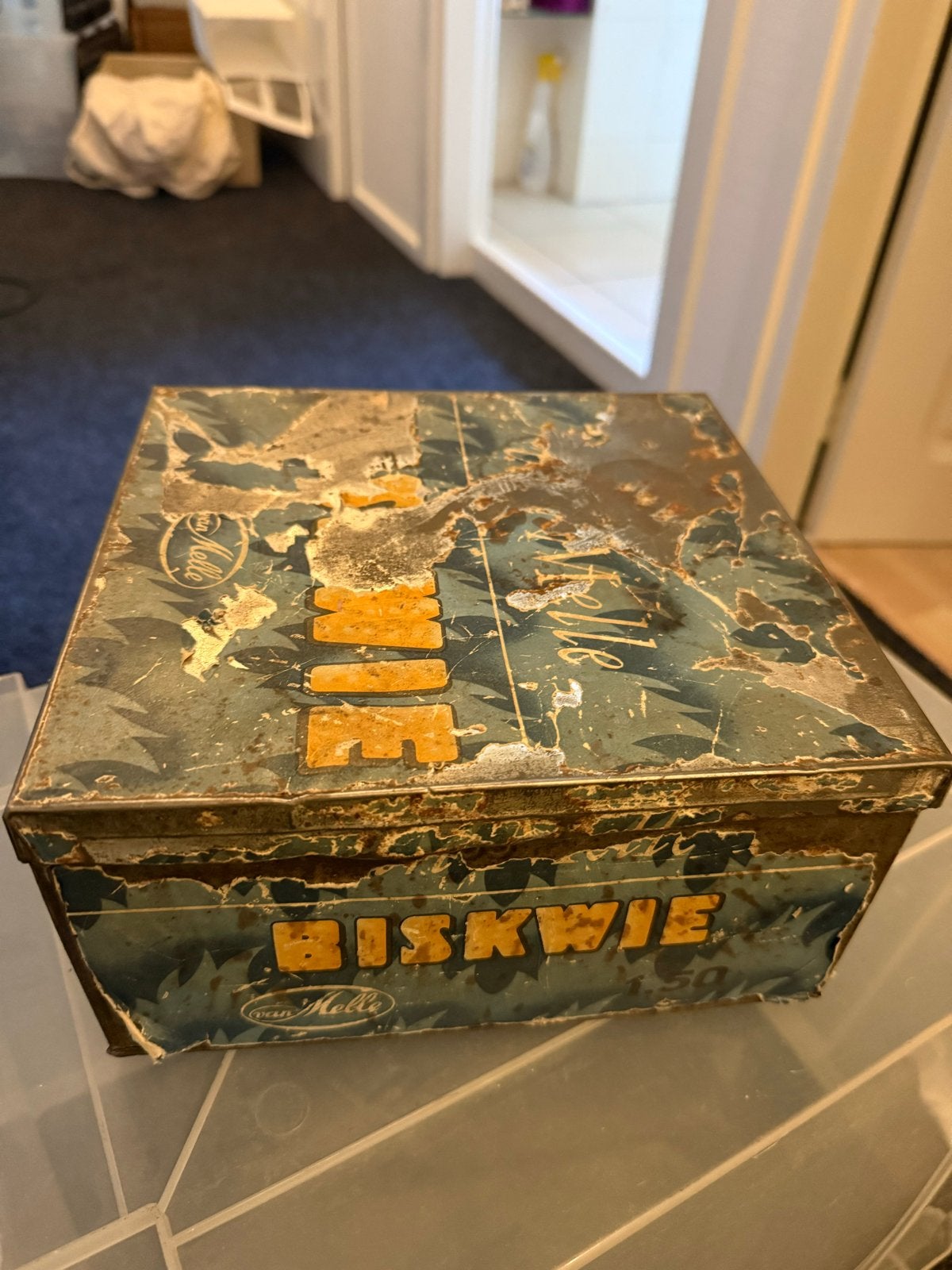 Antieke Van Melle Biskwie Croquetten blikken doos, Ophalen of Verzenden