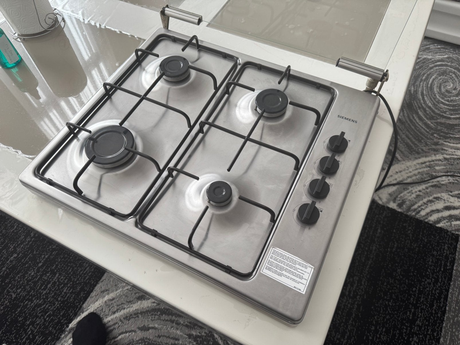 Zilvere Gasstel | Bosch | Elektrische Aansteker | Beveiling, Witgoed en Apparatuur, Kookplaten, Ophalen, Gebruikt, 4 kookzones