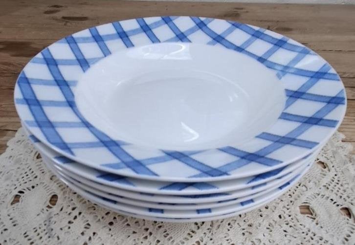 6 Diepe borden met blauwe ruiten, Leoni by Sia, Gebruikt, -, -, Ophalen of Verzenden