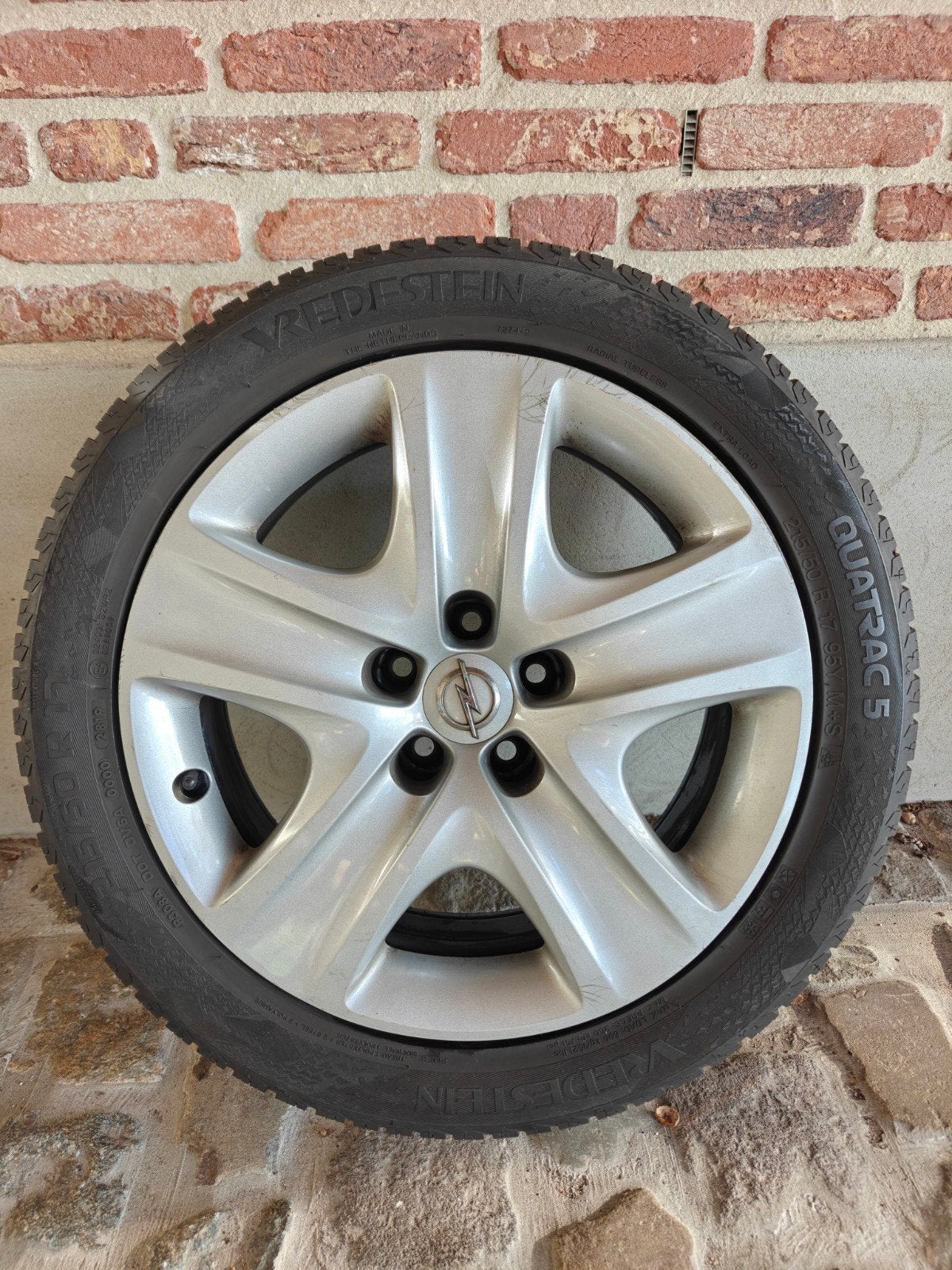 4x Opel Astra J 17 inch velgen 5x105 – Vredestein All Season, Ophalen, 215 mm, Banden en Velgen, 17 inch
