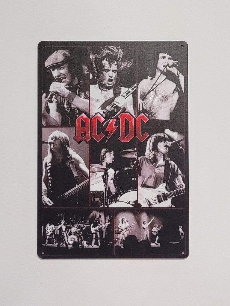 ACDC foto collage reclamebord van metaal wandbord deco, Info@deconoord.nl, Deco Noord, Nieuw, Ophalen of Verzenden
