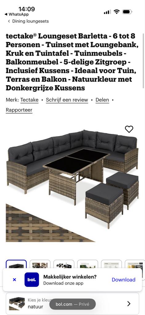 NIEUW Loungeset Barletta - 6-8 Personen - Natuurkleur, Tuin en Terras, Tuinsets en Loungesets, Ophalen, Meer dan 8 zitplaatsen