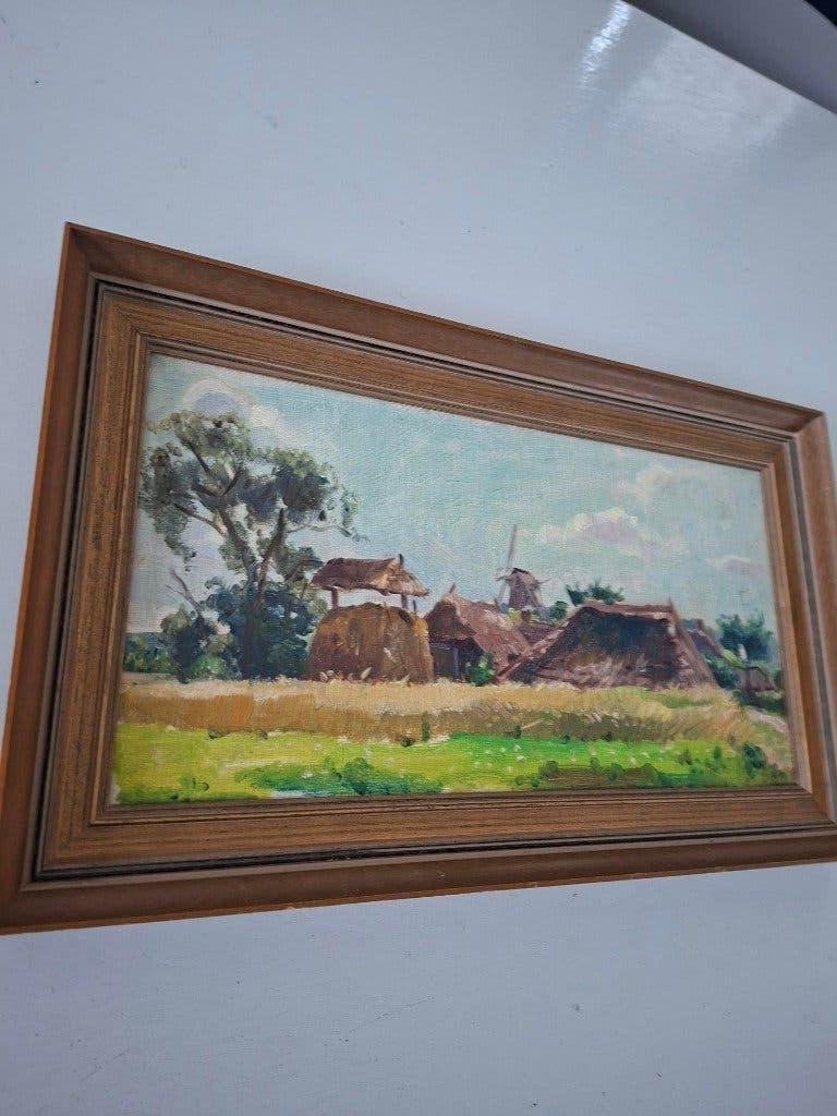 impressionistisch Hollands landschap – boerderijen & molen, Antiek en Kunst, Kunst | Schilderijen | Klassiek, Ophalen of Verzenden