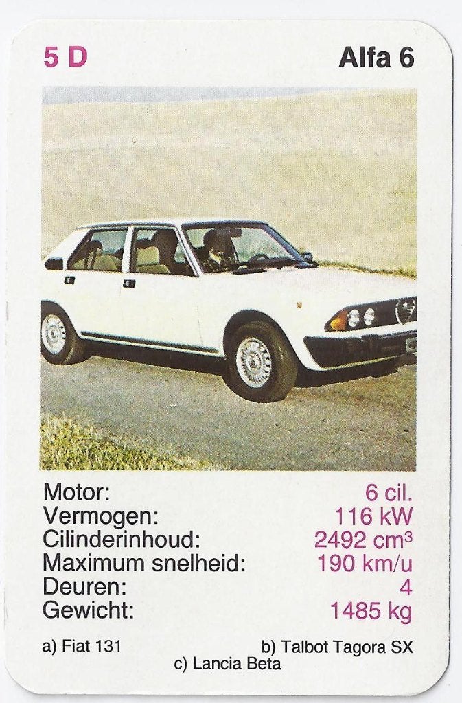 Kw3016 autokaartje alfa 6, Ophalen of Verzenden, Zo goed als nieuw, Auto's