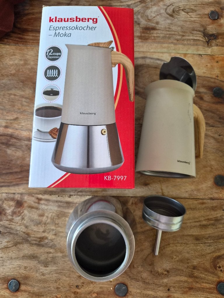 Espresso Koffiezetapparaat - Moka van klausberg in beige, Afneembaar waterreservoir, Gebruikt, Espresso apparaat, 10 kopjes of meer