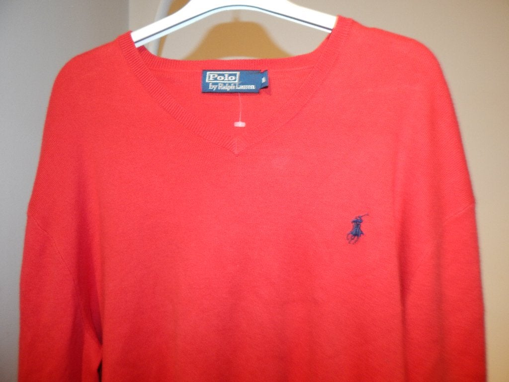 Ralph Lauren mooie gebreide trui vuur rood v hals M, Maat 48/50 (M), Ralph Lauren, Ophalen of Verzenden, Zo goed als nieuw