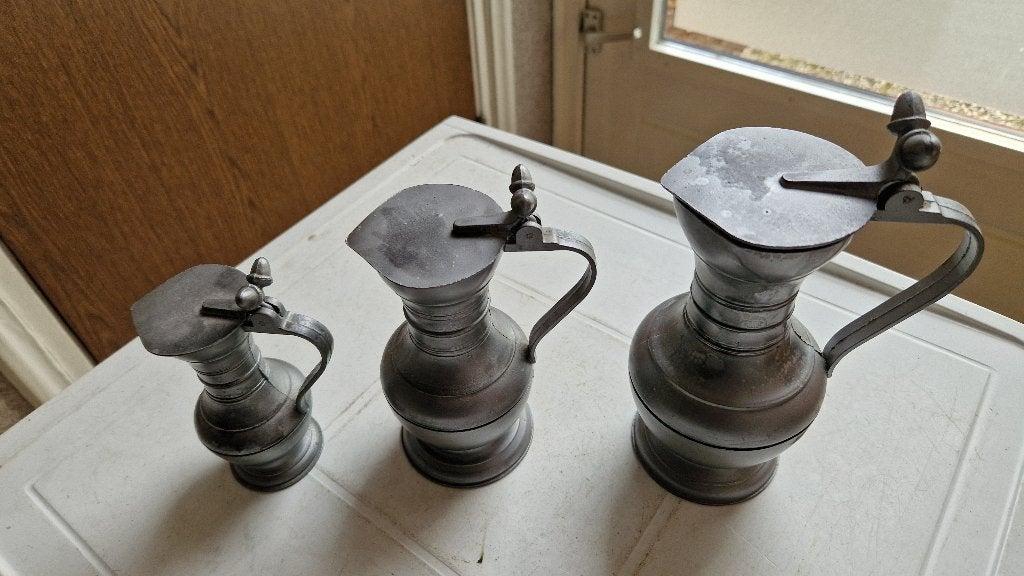3 antieke tinnen eikeltjes kannen, Antiek en Kunst, Ophalen of Verzenden