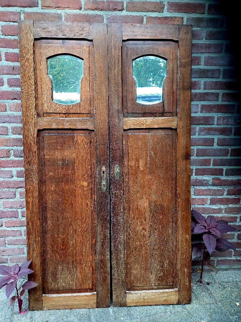 Eikenhouten Paneeldeurtjes met Geslepen Spiegelsglas, Ophalen, Hout, Gebruikt, Landelijk