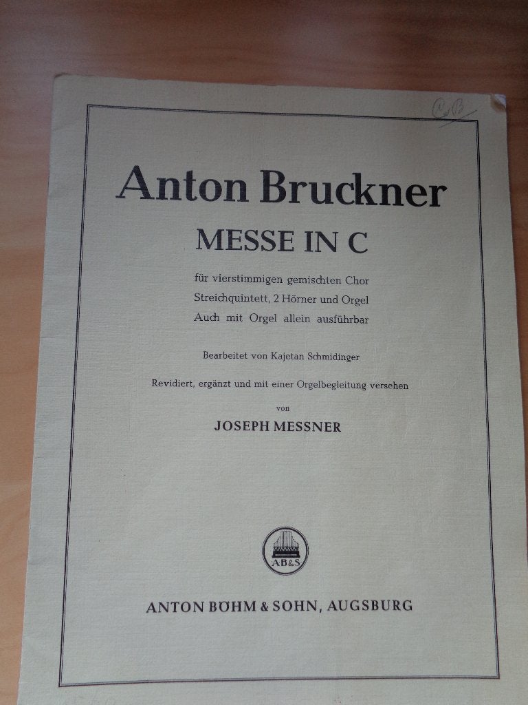 Anton Bruckner – Messe in C – koor en orgel of strijkkwintet, Gebruikt, Cello, Ophalen of Verzenden, Thema