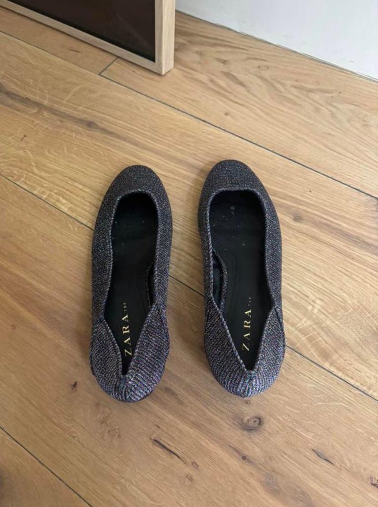 Zara glitter ballerina, loafers, platte flats,slip ons 36/37, Nieuw, Ophalen of Verzenden, Instappers, Zwart