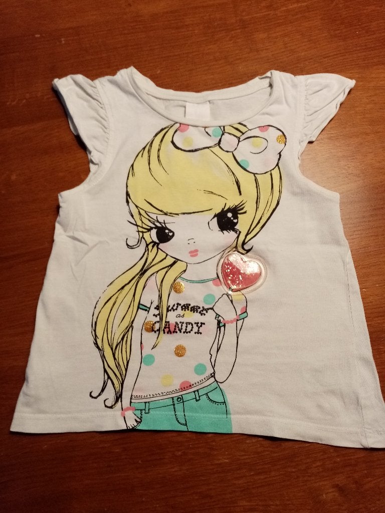 Wit t-shirt met glitter lolly - maat 104, Kinderen en Baby's, Kinderkleding | Maat 104, Meisje, Ophalen of Verzenden, Shirt of Longsleeve
