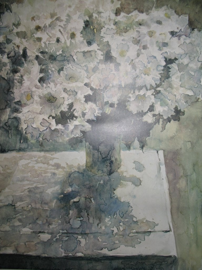 Ton Albers Aquarel Poster Vaas Witte Chrysanten, Ophalen of Verzenden