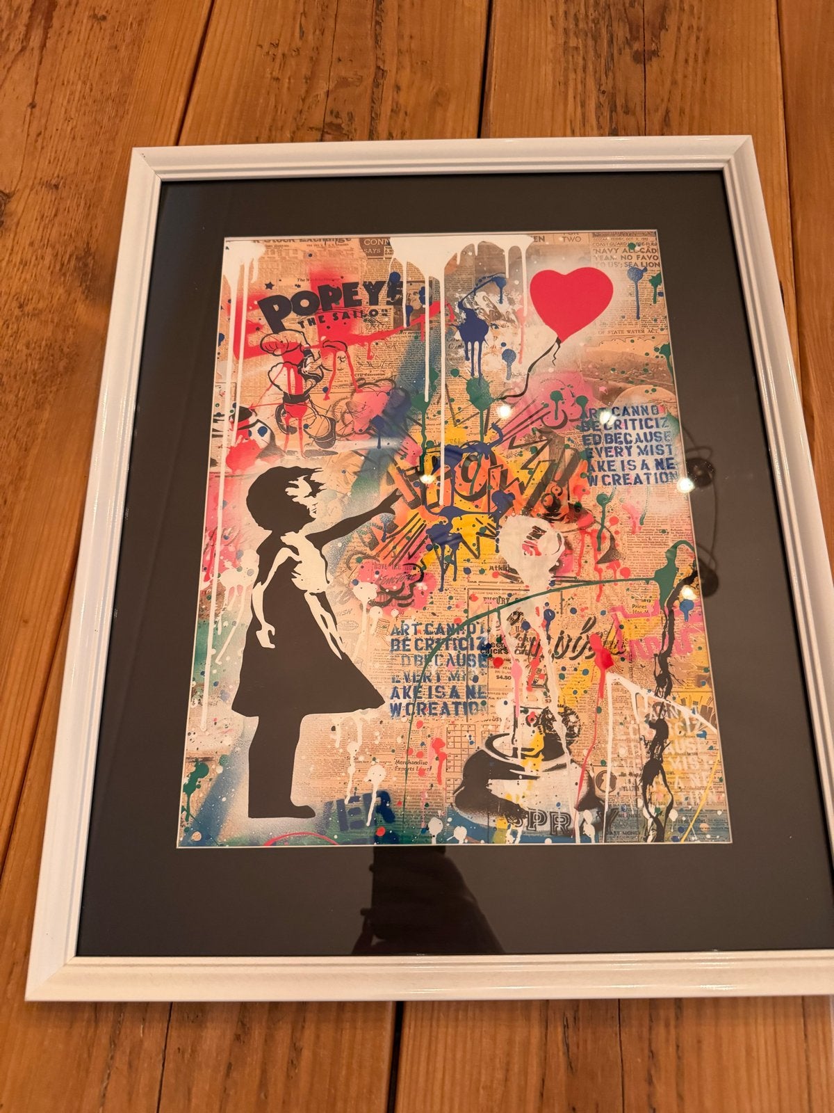 Modern Pop Art Schilderij Banksy Stijl 53x43 cm, Ophalen, Figuren, Papier/karton, Ingelijst