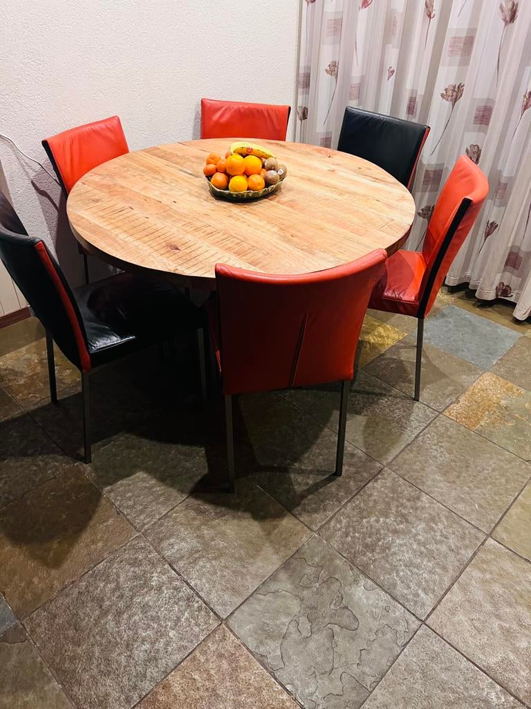 Zgan lederen eetkamerstoelen, met lichte gebruikssporen, Ophalen, Overige kleuren, Zo goed als nieuw, Leer