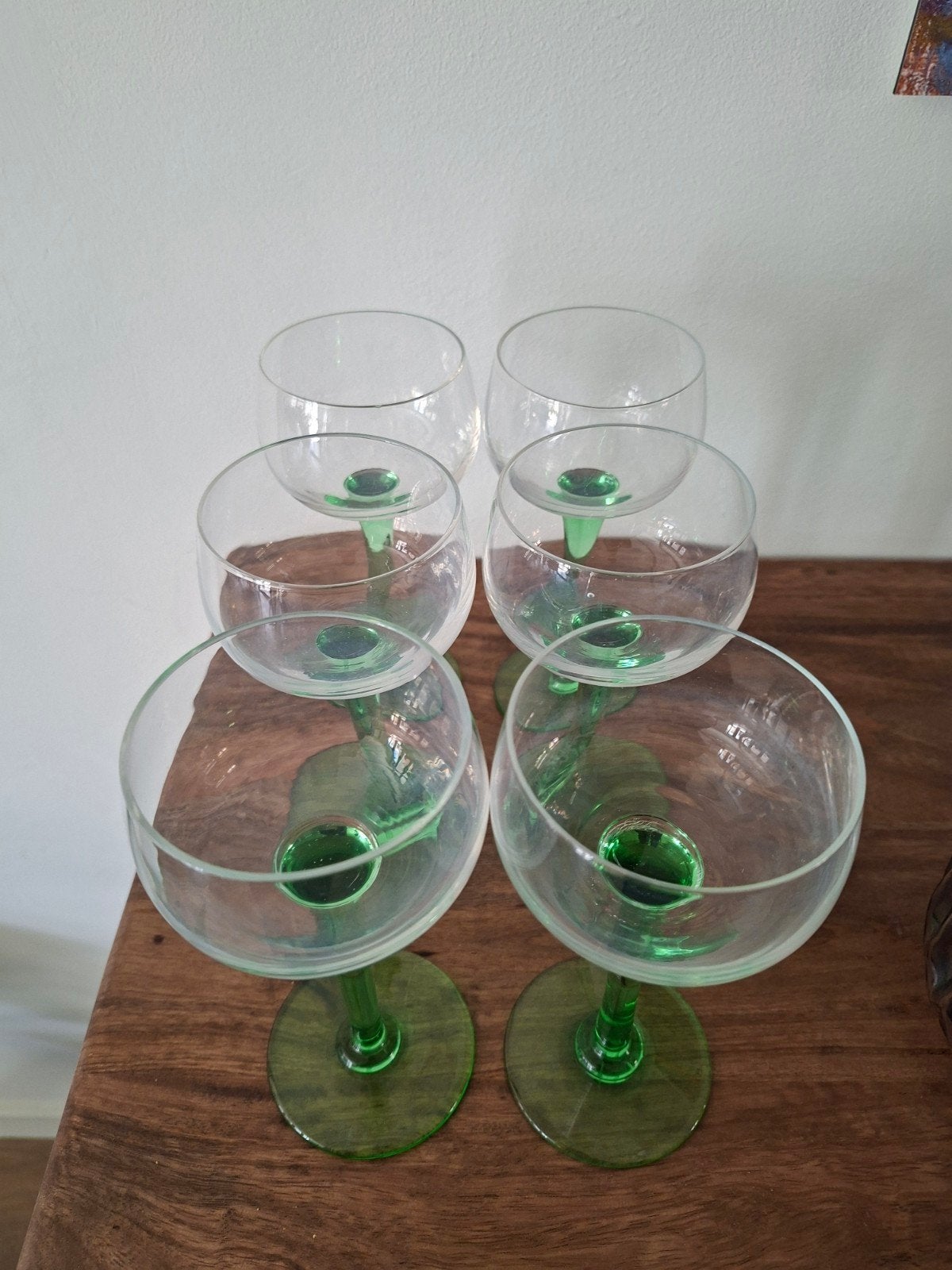 Wijnglazen Luminarc groene voet 6 stuks, Ophalen of Verzenden, Gebruikt, Overige typen