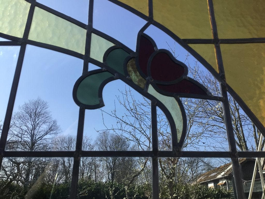 Antieke glas in lood ensuite deuren, Doe-het-zelf en Verbouw, Deuren en Horren, Ophalen, 120 cm of meer, Binnendeur, 200 tot 215 cm