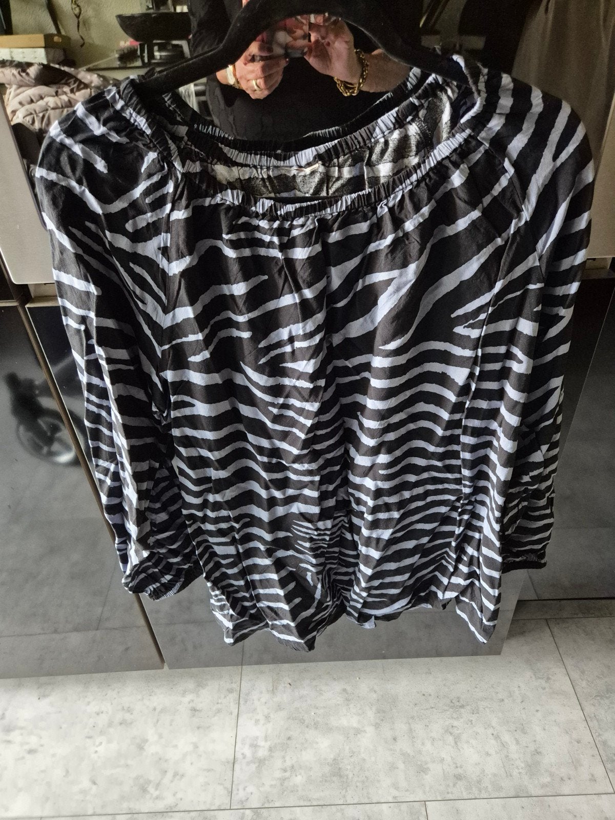 Zebraprint katoenen blouse, elastiek in de hals, maat 48-5, Kleding | Dames, Grote Maten, Verzenden, Zo goed als nieuw, Meerkleurig