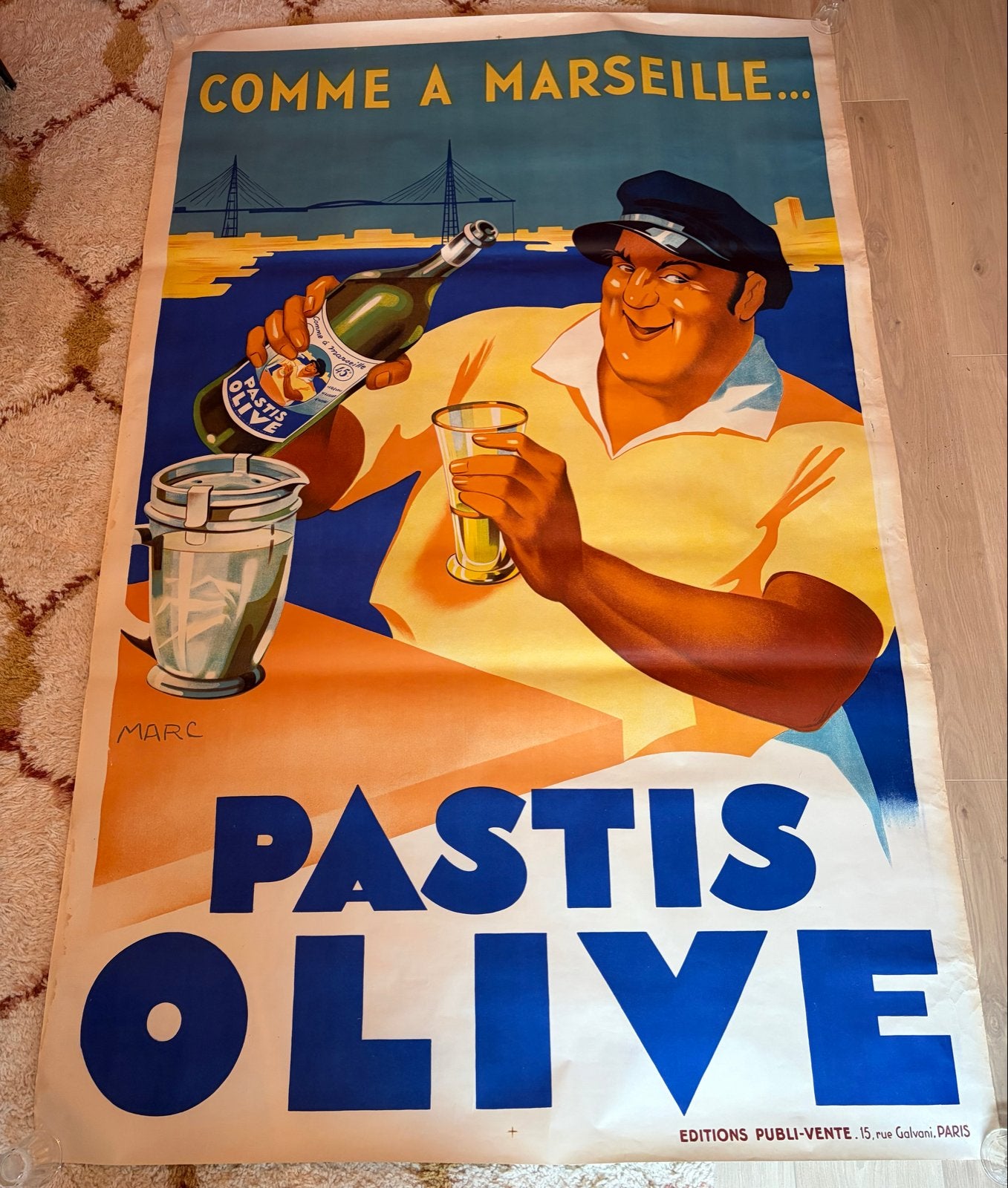 Poster affiche reclame reclamebord pastis olive, Ophalen, Deurposter of groter, Reclame, Rechthoekig Staand