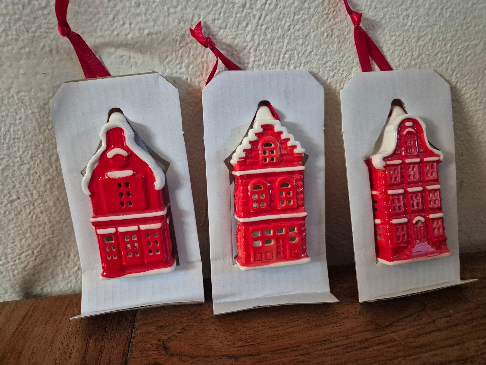 Postcode Loterij Hollandse huisjes - set van 3 kersthangers, Diversen, Kerst, Ophalen of Verzenden, Nieuw