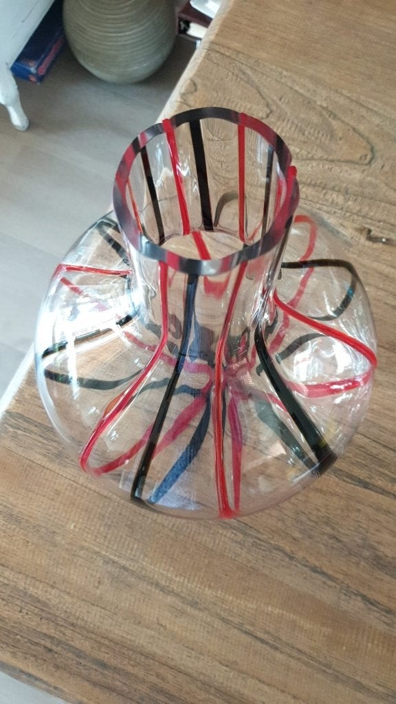 Vintage vaas met glasdraden, Ophalen of Verzenden, Transparant, 30 cm, Glas
