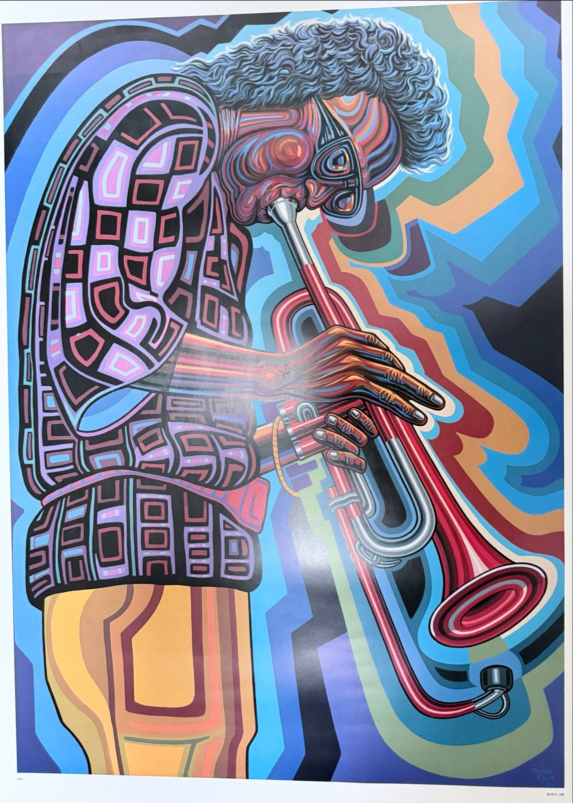 Miles Davis Litho - Kleurrijk & Expressief Jazz Kunstwerk, Antiek en Kunst, Ophalen of Verzenden, Portret en Figuren, Lithografie