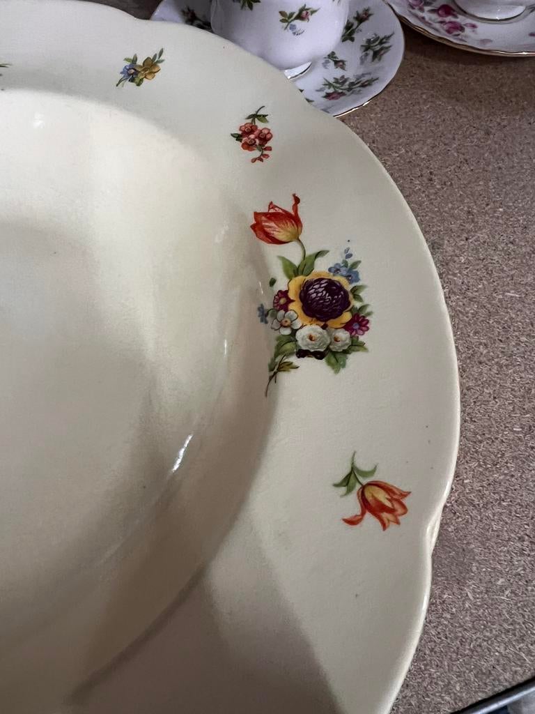 Brocante PZH Gouda diepe borden bloemdecor, Ophalen of Verzenden