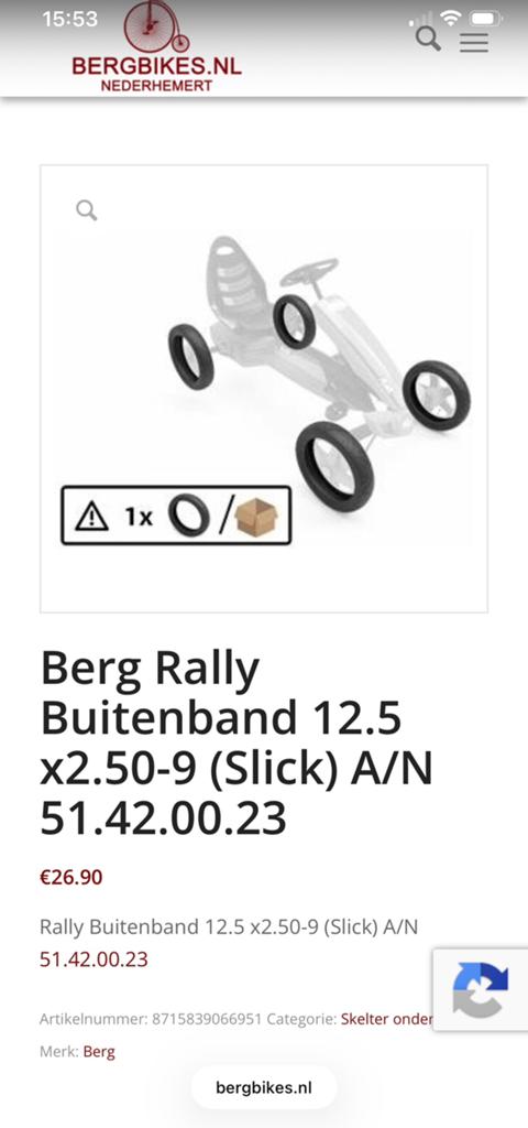 Originele buitenband Berg Rally slick 12.5 x2.50-9, Ophalen of Verzenden, Nieuw, Berg