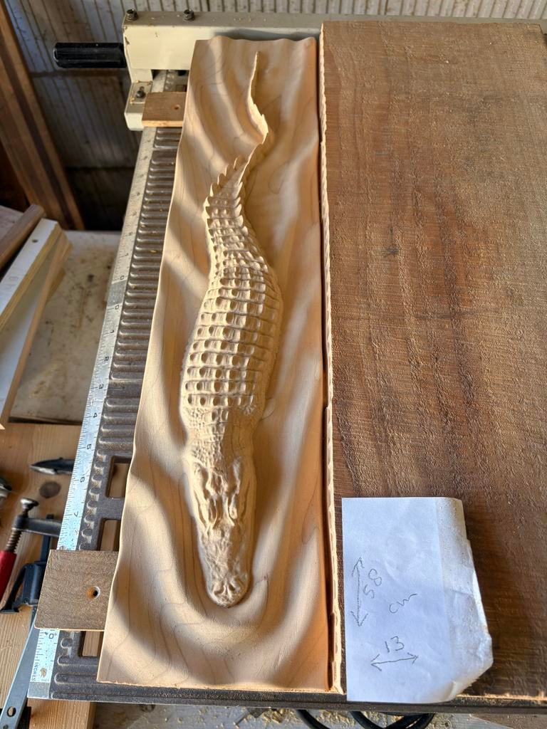 Uniek cnc gefreesd krokodil houtwerk, Ophalen, Overige onderwerpen, Houtsnijwerk, Art deco