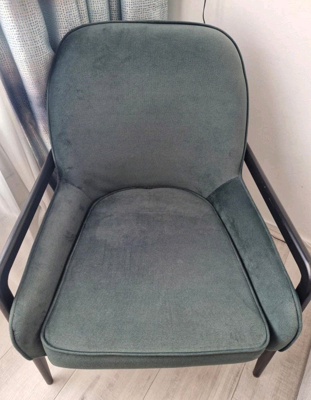 Groene fluwelen fauteuil - Zo goed als nieuw, 75 tot 100 cm, Ophalen of Verzenden, Zo goed als nieuw, Stof