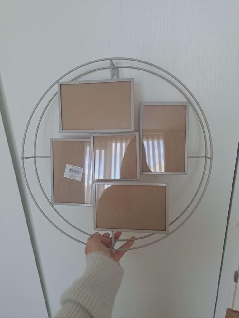 Metalen fotolijst cirkel met 5 fotolijstjes, Ophalen, Zo goed als nieuw, Metaal of Aluminium