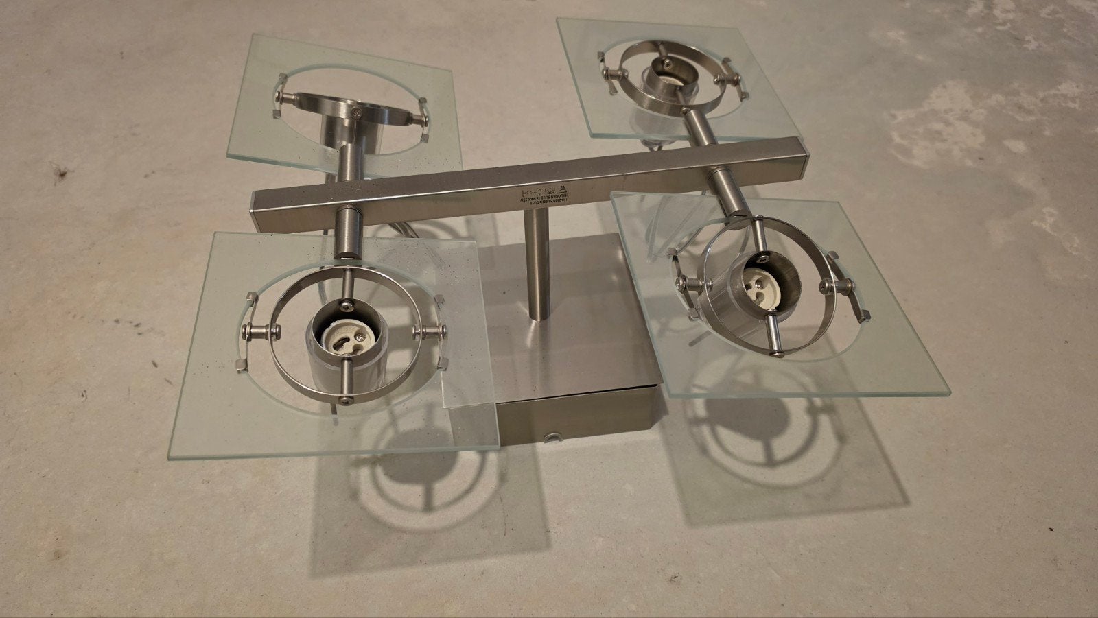 Moderne Plafondlamp met 4 Spots - RVS en Glas, Ophalen, Zilver, Gebruikt, Modern