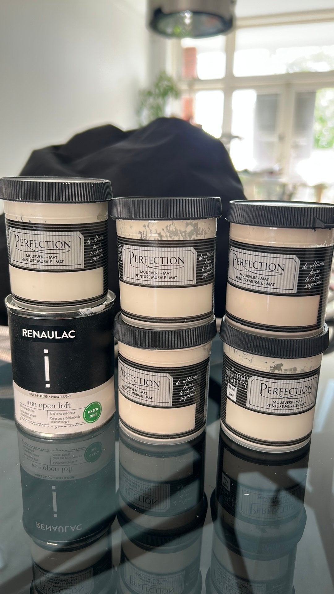 Verf testers 75 ml - Perfection en Renaulac, Doe-het-zelf en Verbouw, Verf, Beits en Lak, Ophalen, Gebruikt, Overige kleuren, Verf