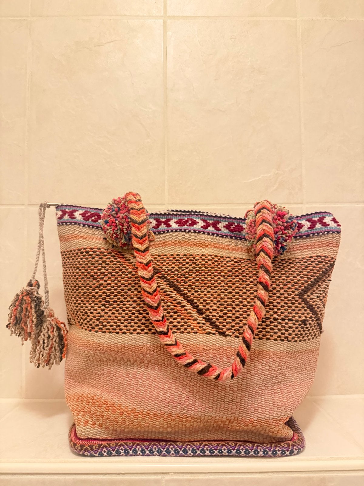 Kleurrijke geweven schoudertas – boho, handgemaakt uit Peru, Ophalen of Verzenden, Nieuw, Overige kleuren