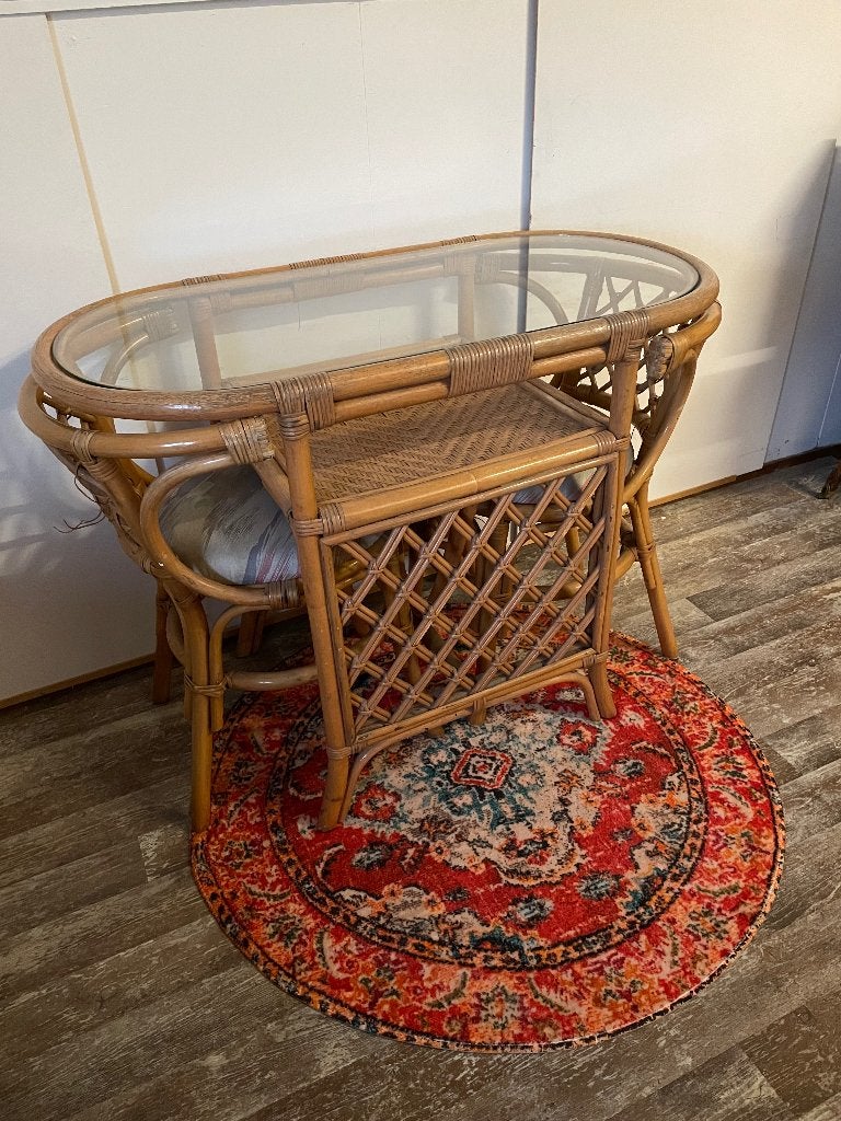 Bamboo Tafel met glasplaat en 2 stoelen, Ophalen, Rechthoekig, Overige materialen, 50 tot 100 cm