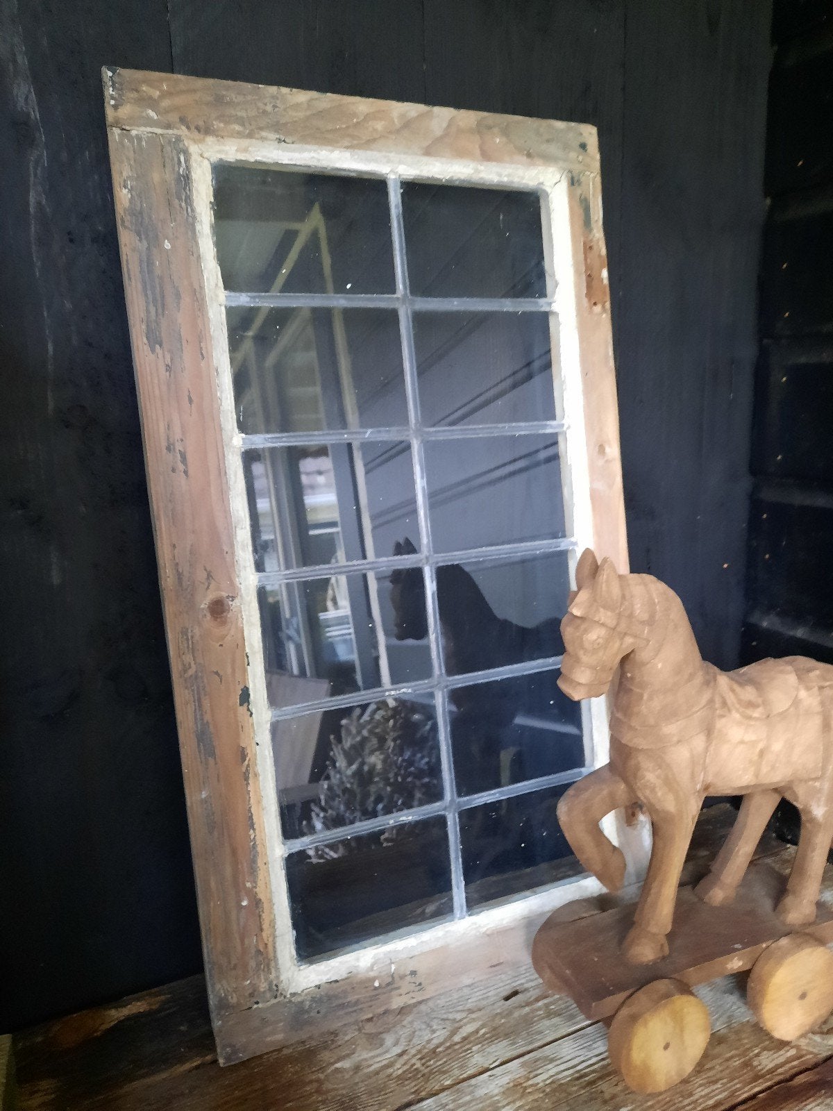 Raamdecoratie glas in lood raampje luikje brocante oud glas, Ophalen