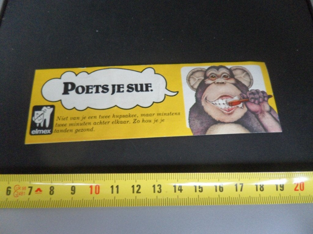 sticker ELMEX Poets je suf  AAP, Verzamelen, Ophalen, Zo goed als nieuw