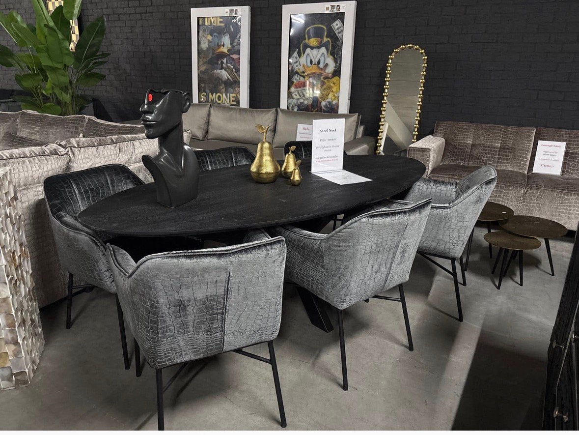 6 eetkamerstoelen velvet antraciet croco