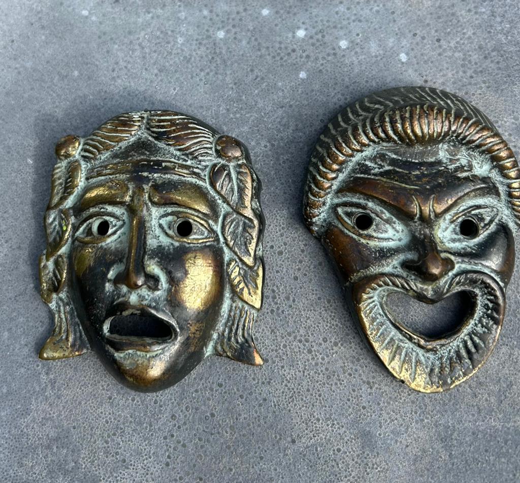 Griekse theatermaskers koper, Ophalen of Verzenden