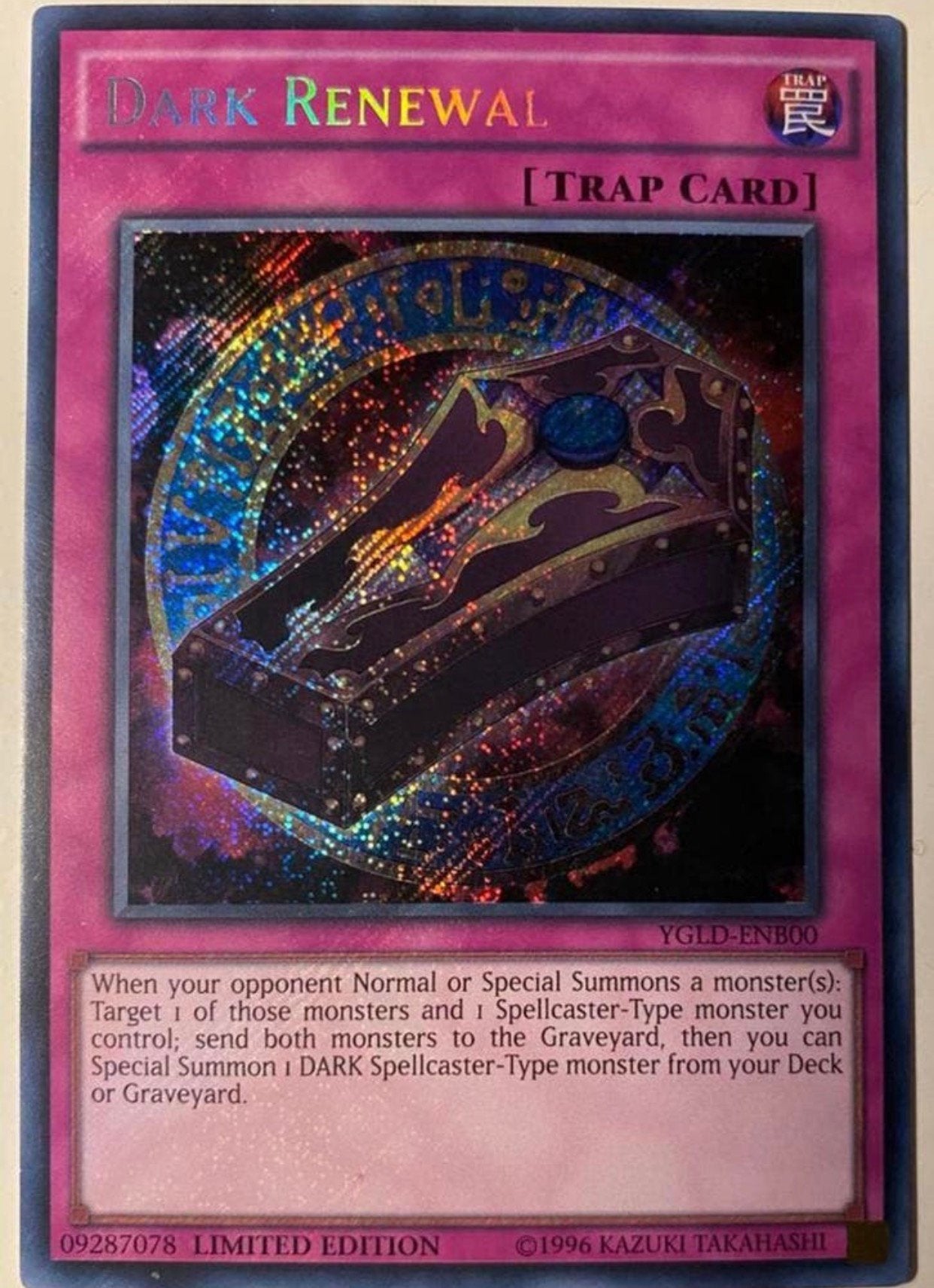 Yu-Gi-Oh! Dark Renewal YGLD 1996 Print !, Ophalen of Verzenden, Zo goed als nieuw, Losse kaart, Foil