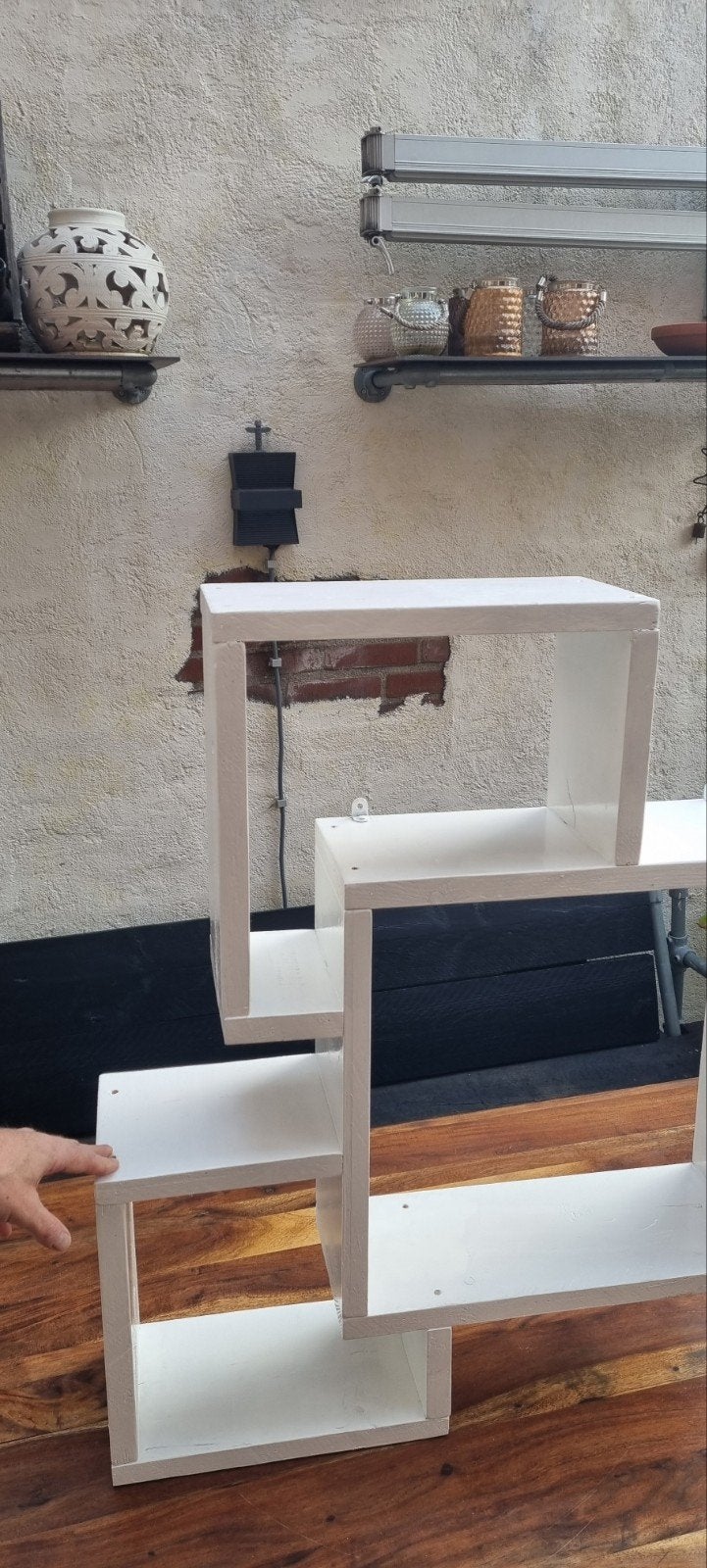 Uniek wit steigerhouten wandrek, Ophalen