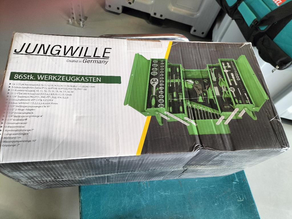 Nieuw, JungWille gereedschapskist groen 86-delig-ongebruikt, Doe-het-zelf en Verbouw, Gereedschapskisten, Ophalen of Verzenden