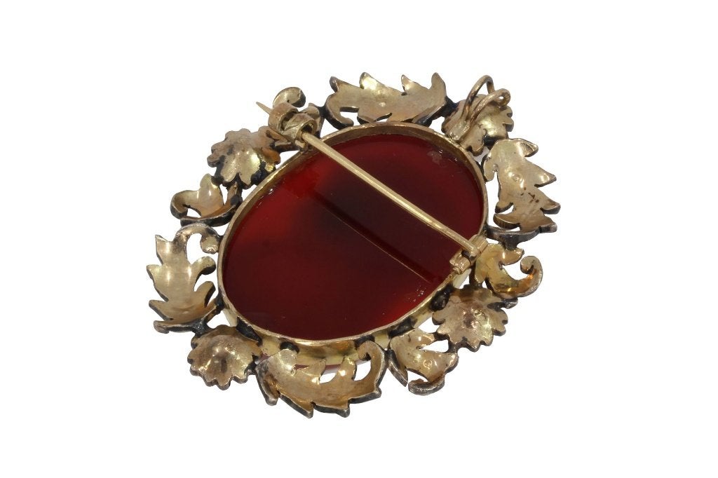 Grote diamanten 14k gouden hanger broche camee parels antiek, Verzenden, Goud, Hanger, Met edelsteen