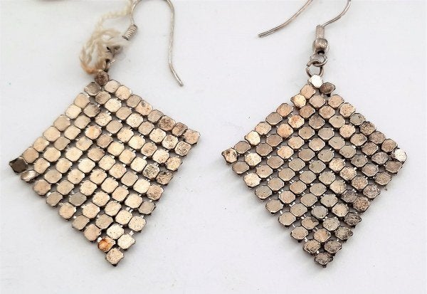 Originele vintage 70s Disco oorbellen zilverkleurig Mesh, Overige materialen, Hangers, Ophalen of Verzenden, Zo goed als nieuw